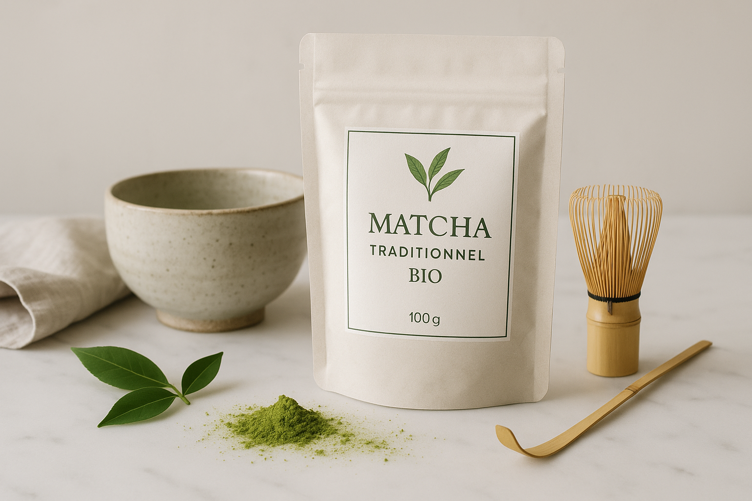 Matcha Traditionnel Bio - Packaging avec mise en scène